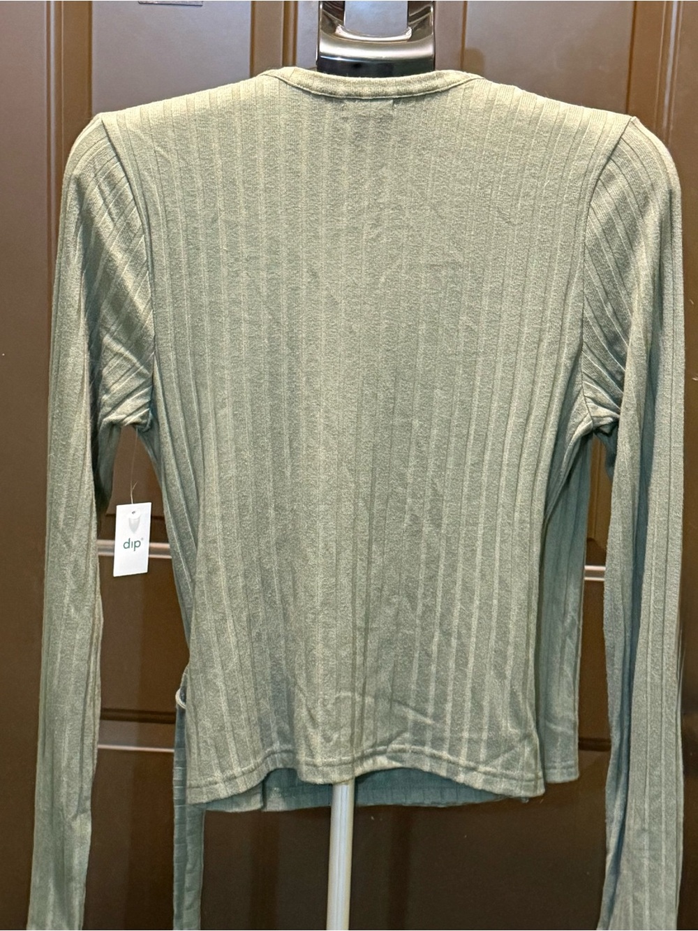 dip Olive Green Wrap Style  Ribbed Women's Top - Picture 3 of 14